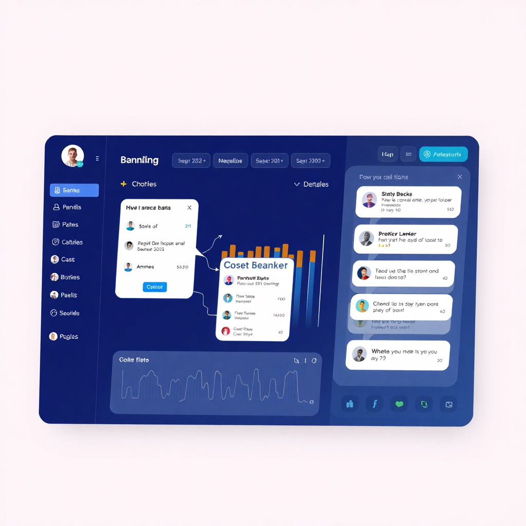 banking chatbot interface with conversation flow visualization, fintech dashboard design