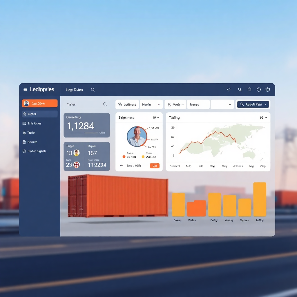 logistics dashboard showing shipping containers and tracking interface, modern UI